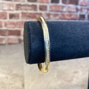 Gold Tone Clear Crystal Rhinestone Hinged Bangle Bracelet
